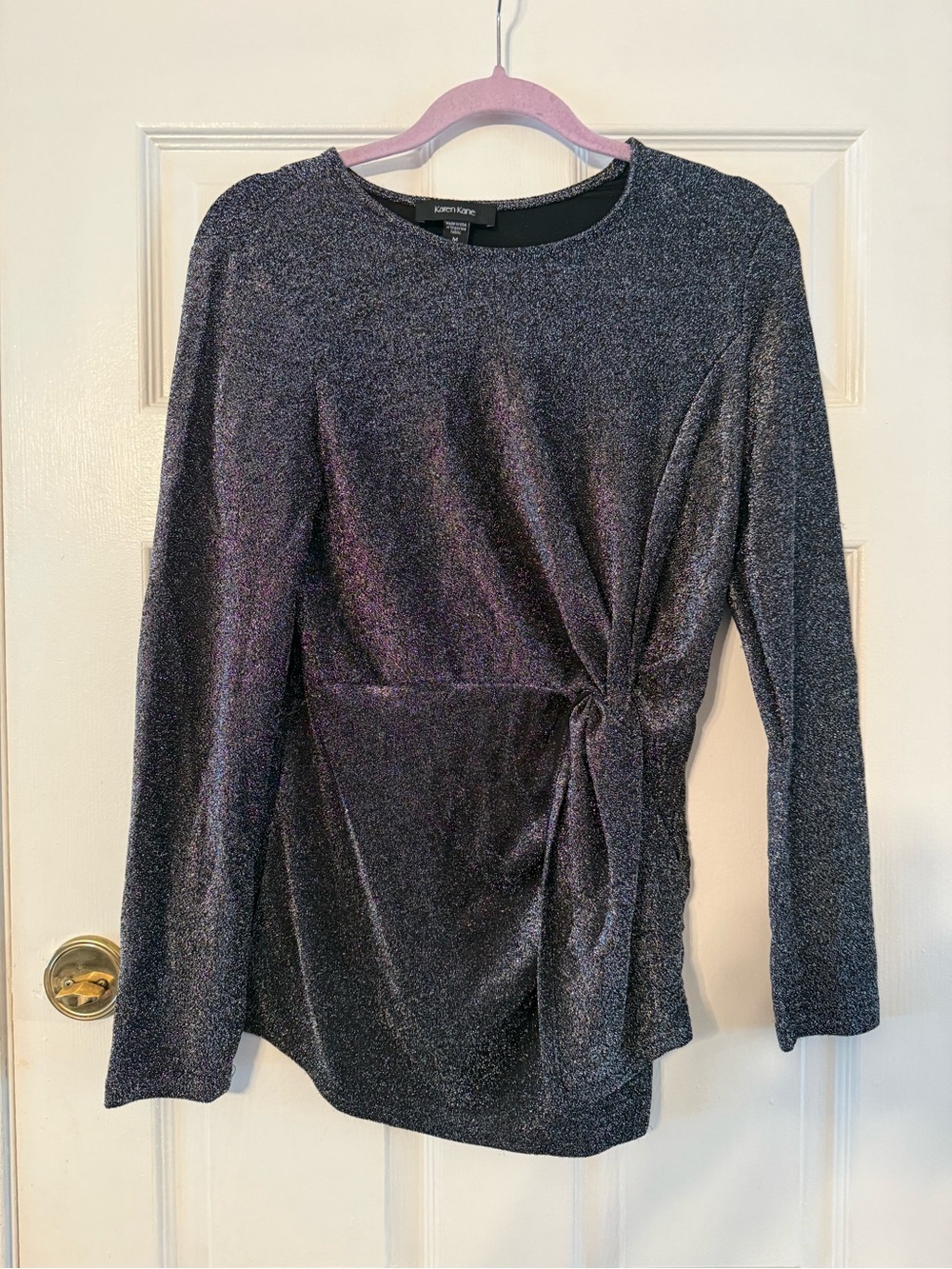 Karen Kane Shimmery Charcoal Twist-Waist Long Sleeve Top